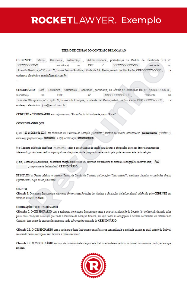 Termo de Cessão do Contrato de locação