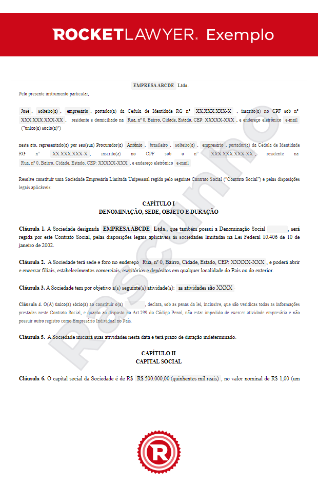 Contrato Social para Sociedade Limitada Unipessoal