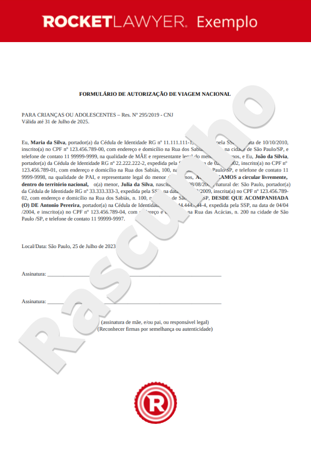 Formulário de Autorização de Viagem do Menor