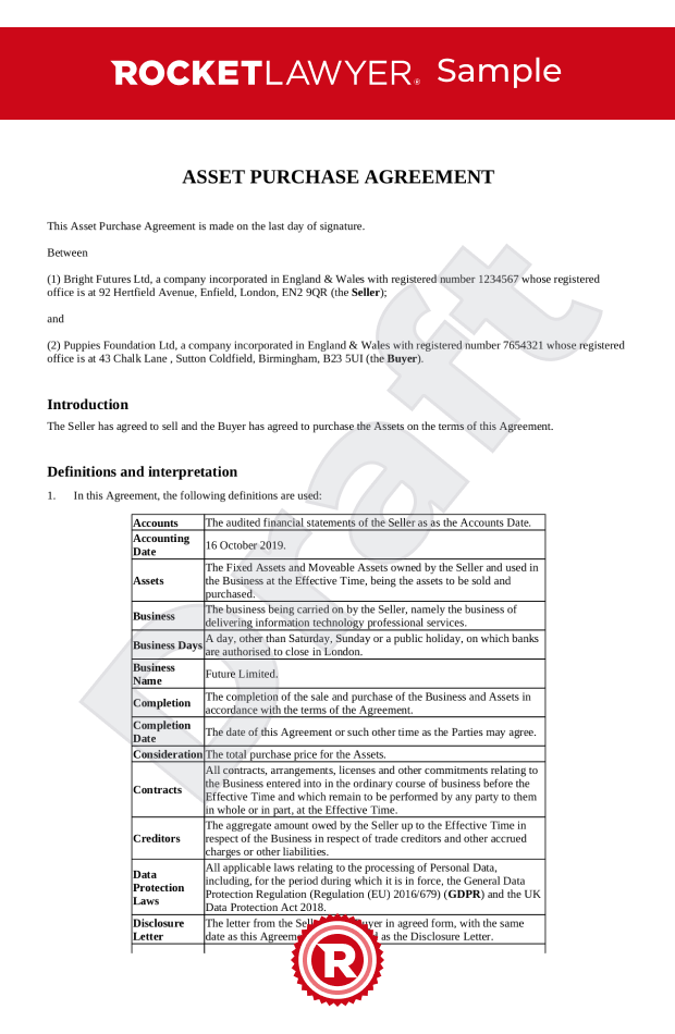 Business purchase agreement