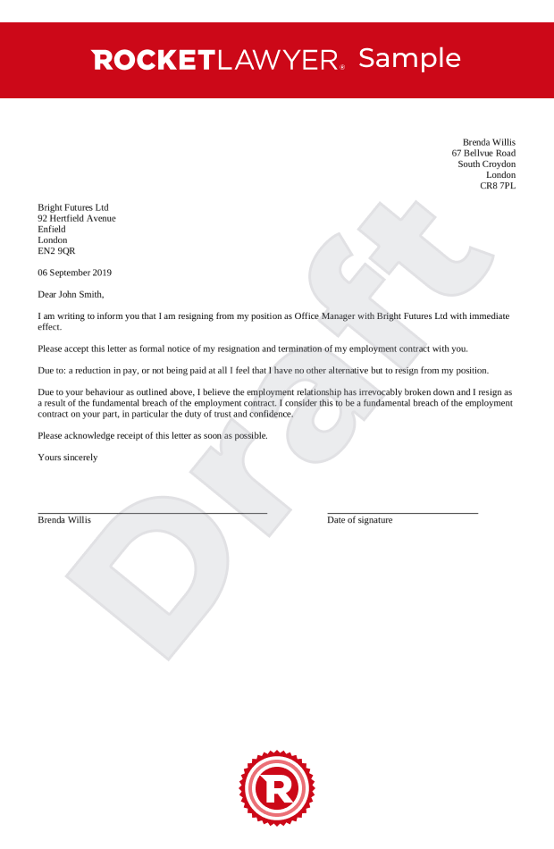 Constructive dismissal letter