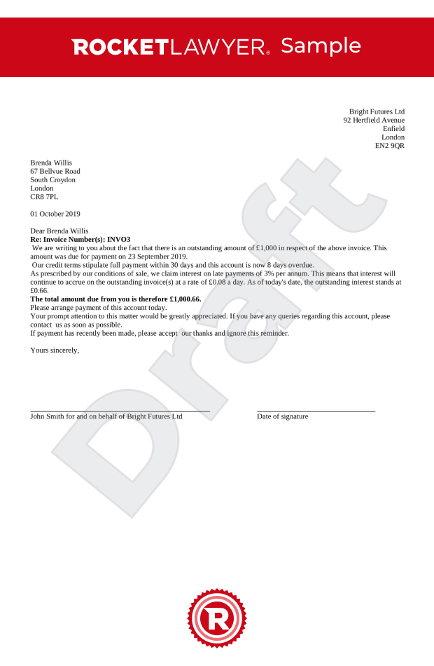 Debt recovery letter