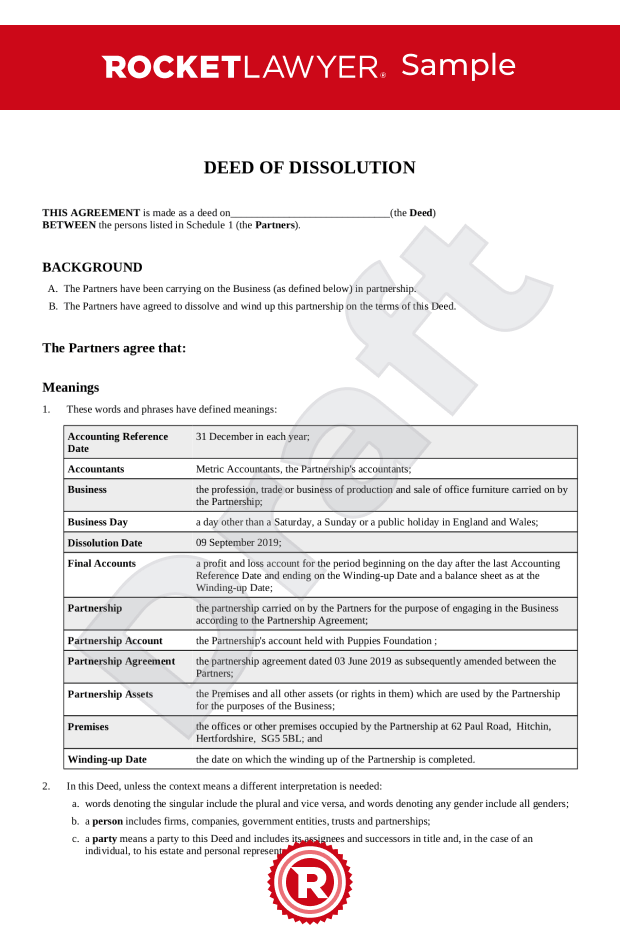 Dissolution of partnership deed