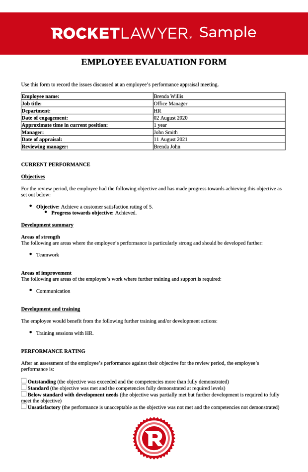 Employee appraisal form