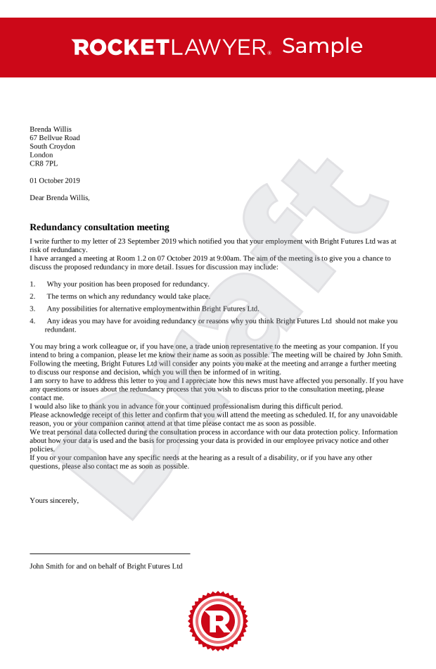 Redundancy consultation letter