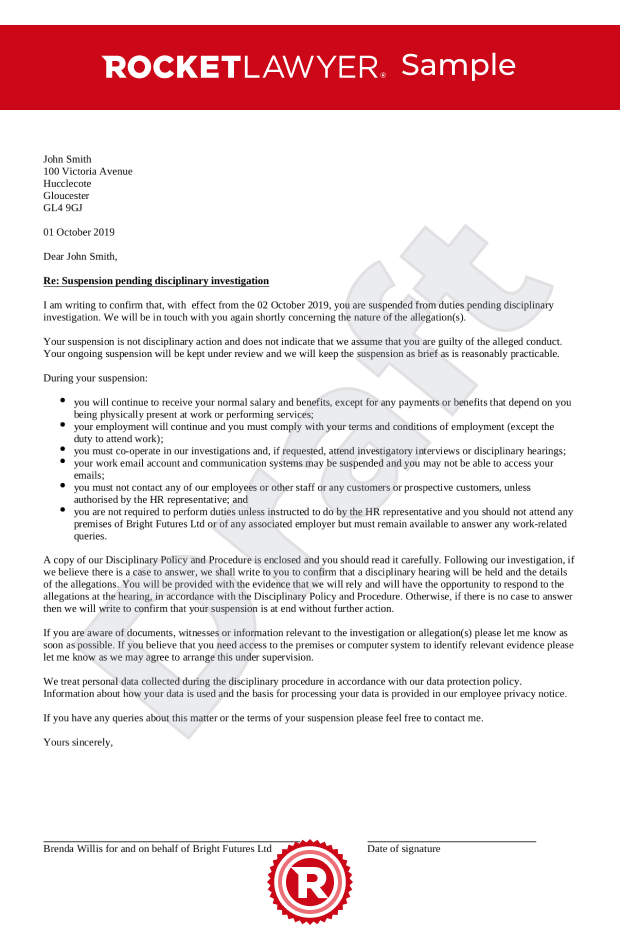 Suspension Letter Template And Faqs Rocket Lawyer Uk