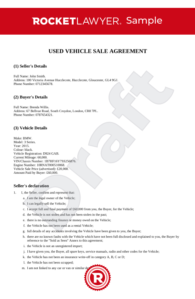 car sale agreement uk template make yours for free