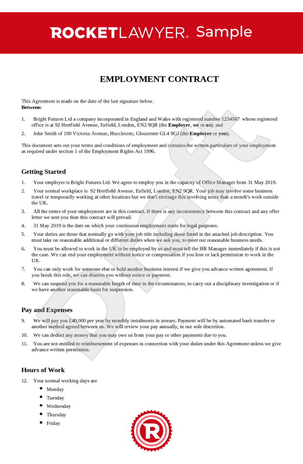 free uk employment contract template faqs rocket lawyer uk