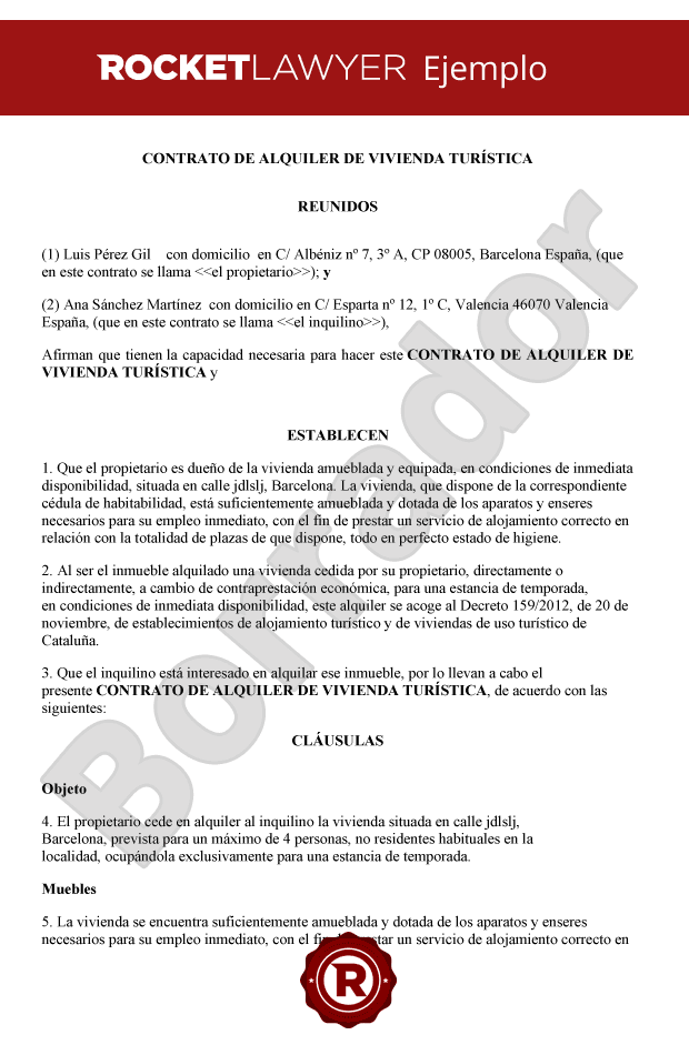 Contrato de alquiler de vivienda turística para Cataluña