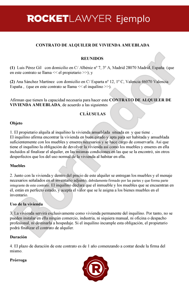 Contrato de alquiler de vivienda con muebles