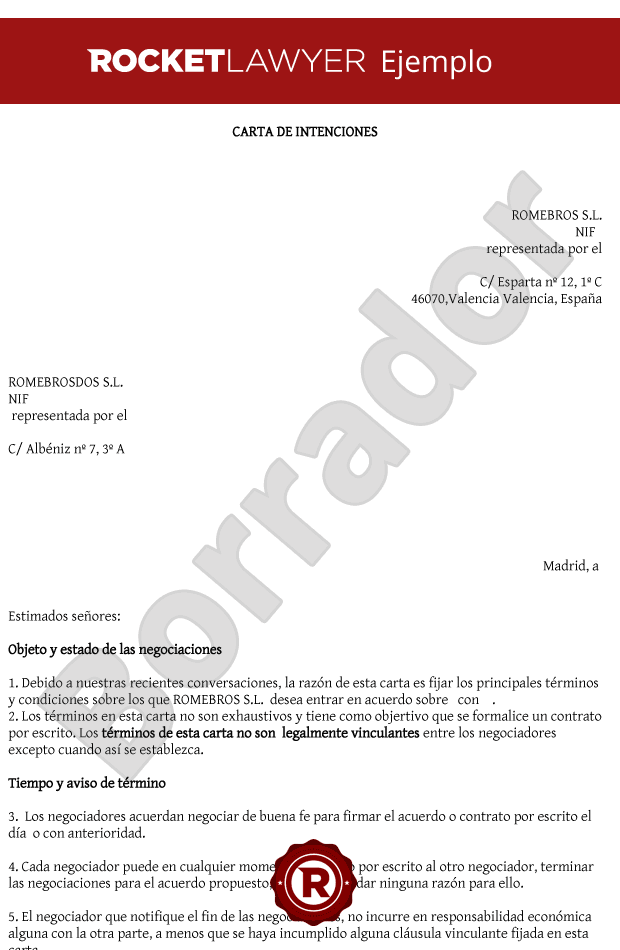 modelo de una carta