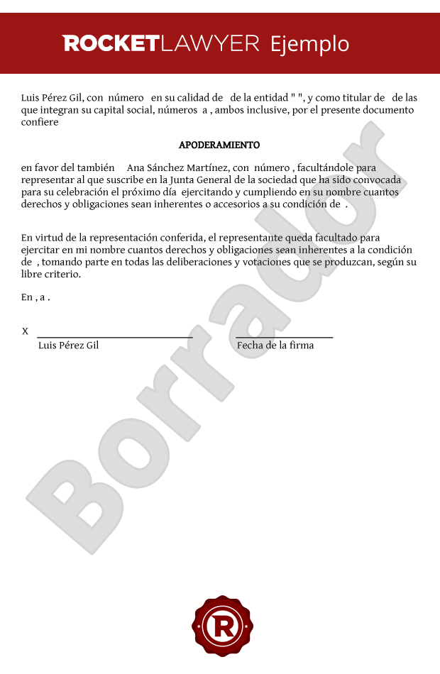 Modelo de Autorización de representación en junta general