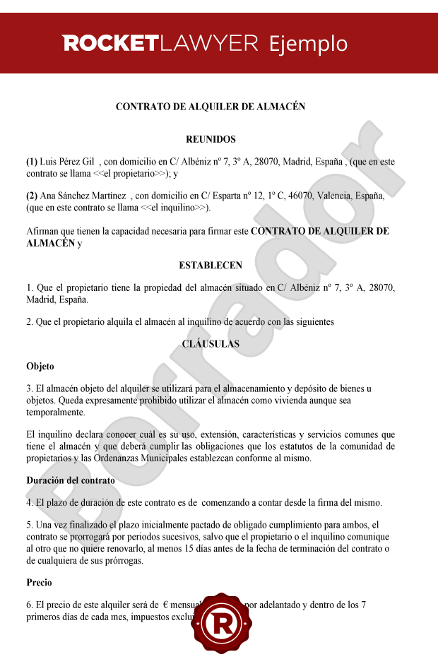 Contrato de alquiler de almacén