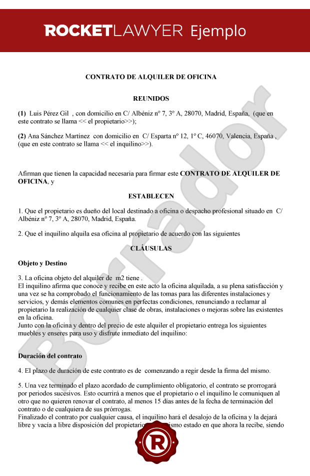 Contrato de alquiler de oficina