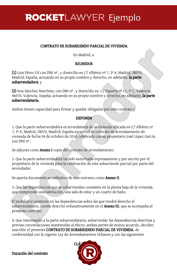 Contrato de subarriendo de vivienda