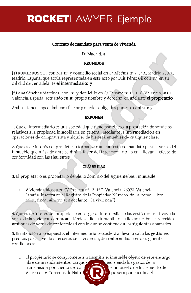 Contrato de mediación inmobiliaria para venta de vivienda