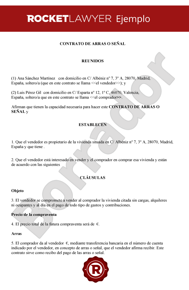 Contrato de arras para vivienda