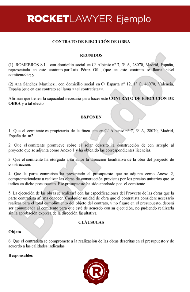 Contrato De Ejecución Obra Crea Tu Contrato De Obra De Construcción