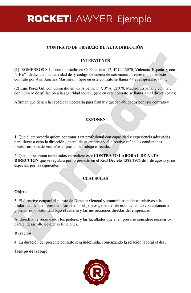 Contrato de trabajo de Alta Dirección