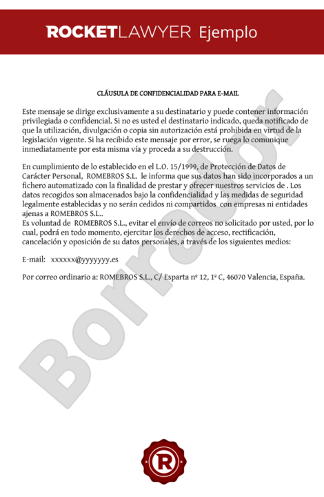 Cláusulas confidencialidad  en e-mail y fax de la empresa