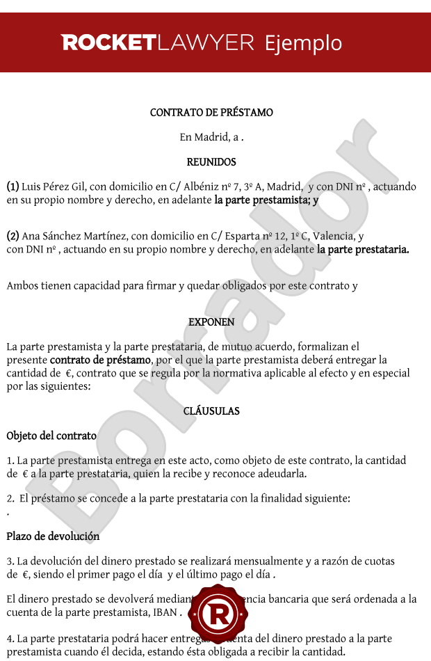 contratos de prestamos de dinero en espana