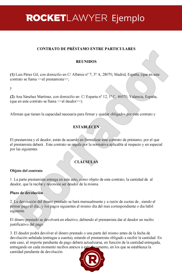 Contrato de préstamo entre particulares - Modelo de contrato de préstamo  entre particulares