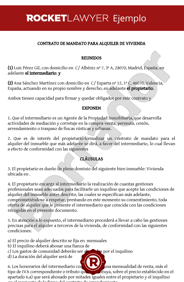 Contrato de mediación inmobiliaria para alquiler de vivienda