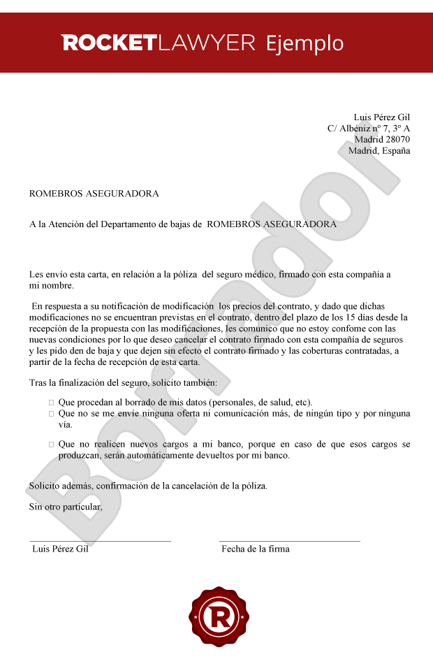 Plantilla Carta Para Dar De Baja Un Seguro