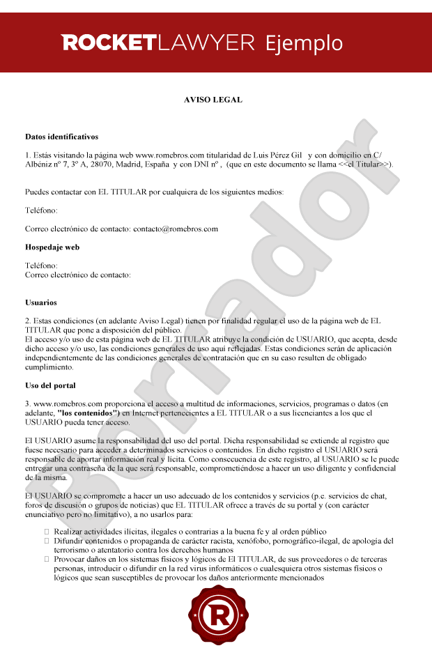 patrulla Lijadoras Anillo duro Aviso legal en una página web - Crea el texto para el aviso legal de tu  página web online