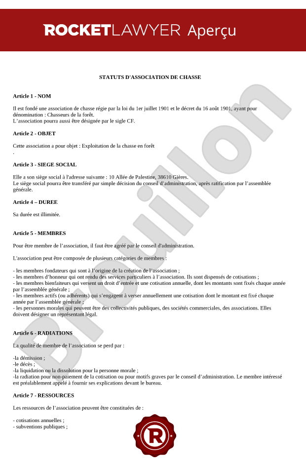Statuts d'association chasse et pêche