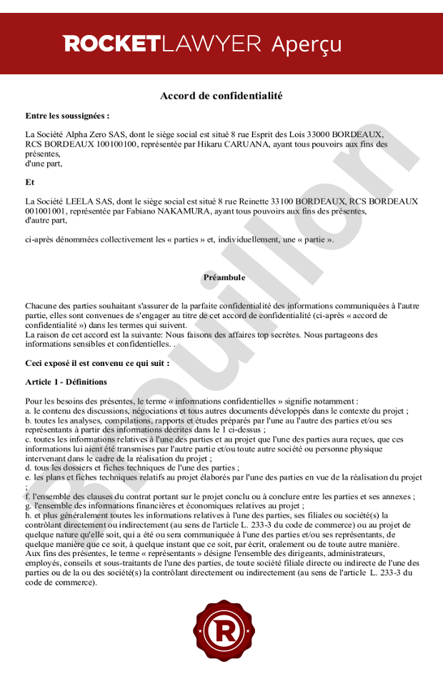 Accord de confidentialité