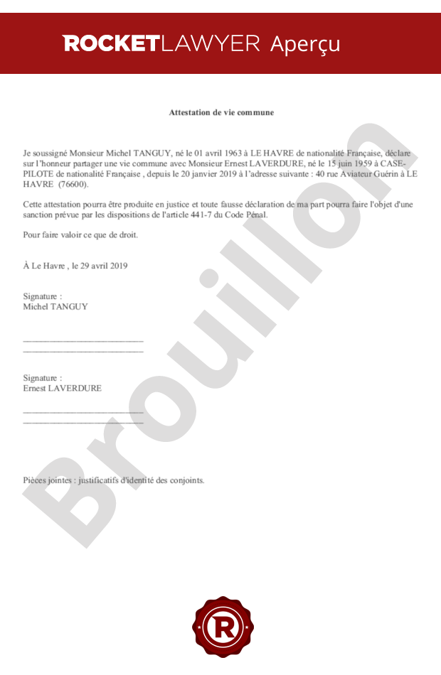 Attestation de vie commune