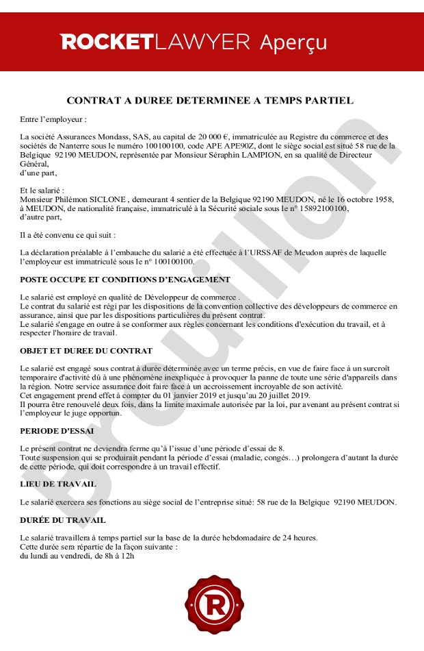 Contrat à durée déterminée (CDD) à temps partiel