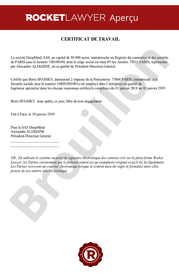 Certificat de travail