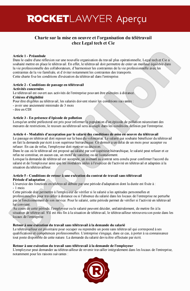 Charte sur le télétravail