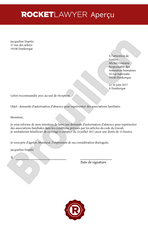 Demande d'absence pour représenter une association familiale