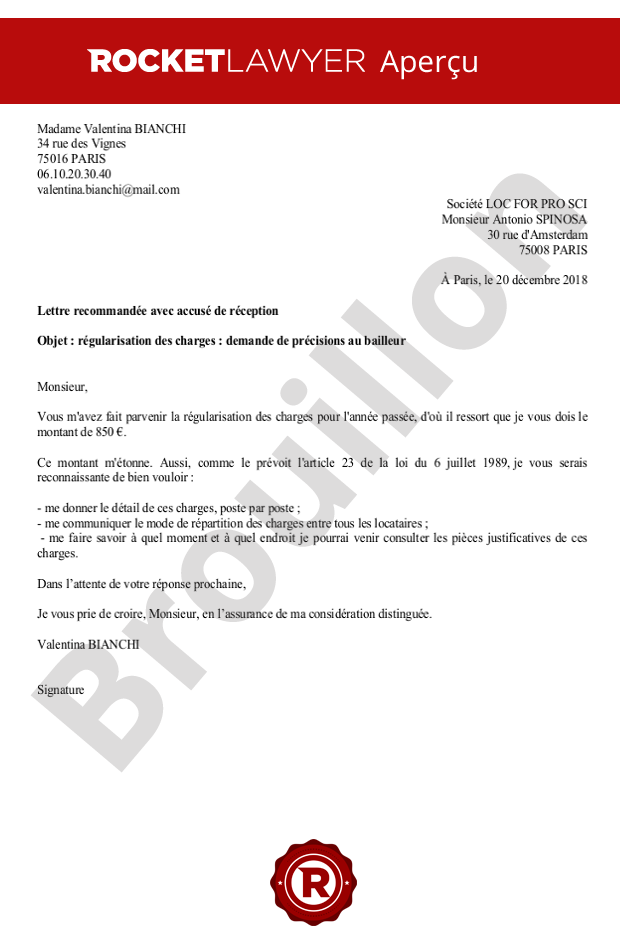 Régularisation des charges : demande de précisions au propriétaire