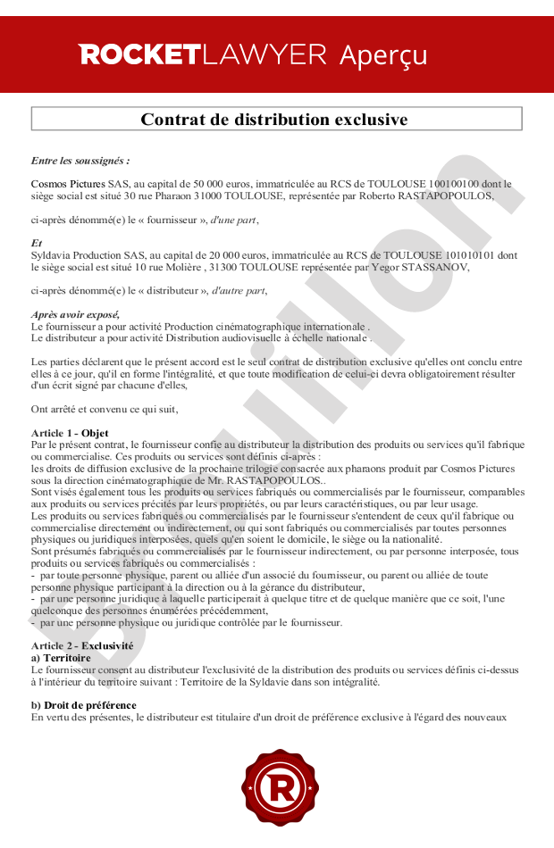 Contrat de distribution exclusive