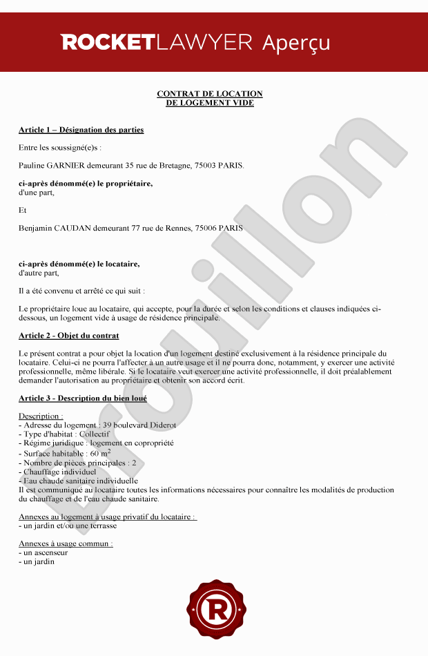 Contrat de location d'un logement vide