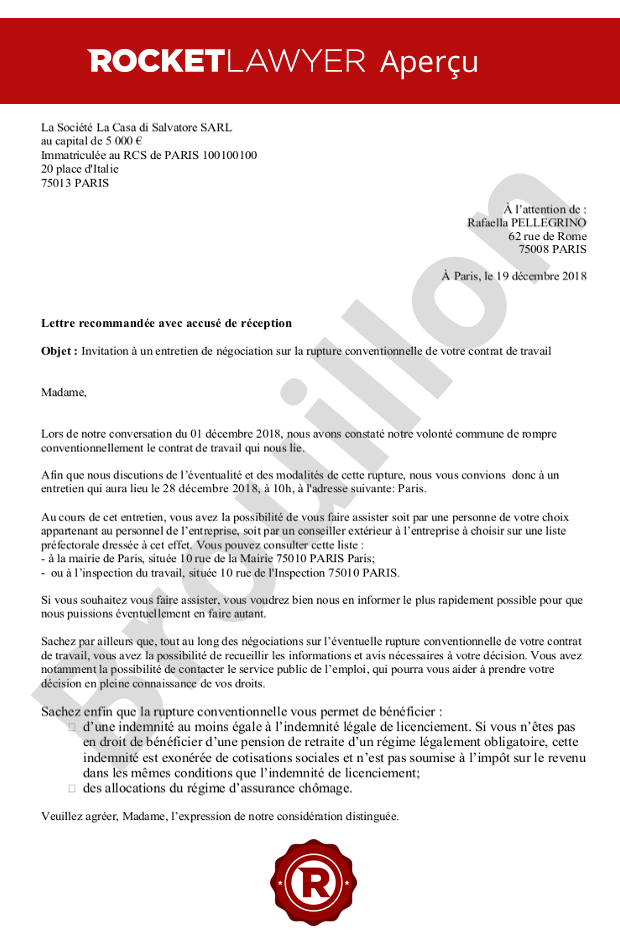 Convocation à l'entretien de rupture conventionnelle