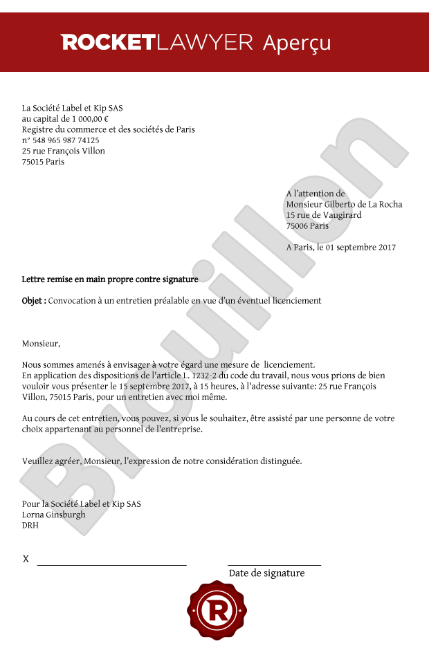 Courrier entretien préalable licenciement Courrier entretien préalable licenciement