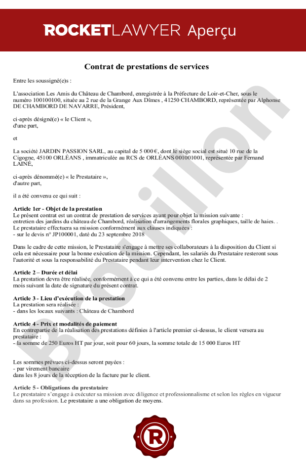 Contrat de prestation de services