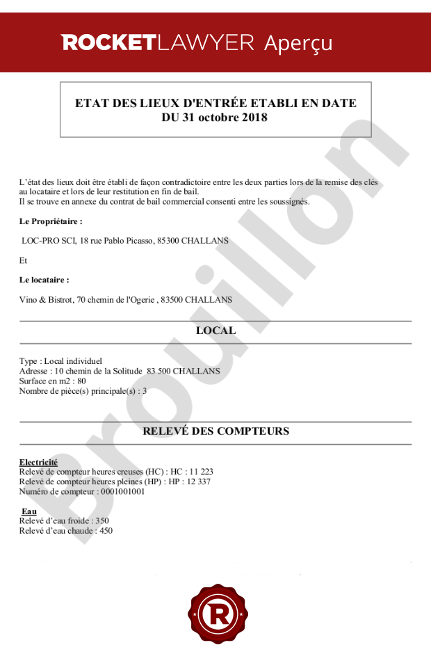 État des lieux d'entrée pour un local commercial ou professionnel