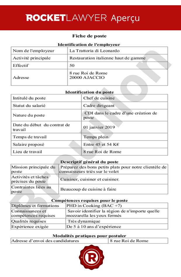 Exemple De Fiche De Poste Pdf