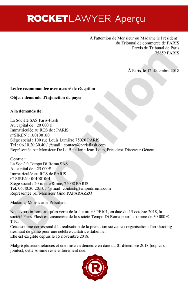 Injonction de payer (professionnels)