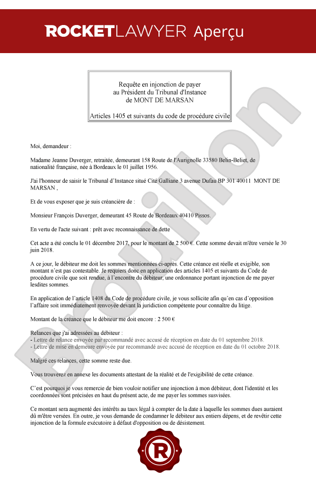 Injonction de payer (particuliers)