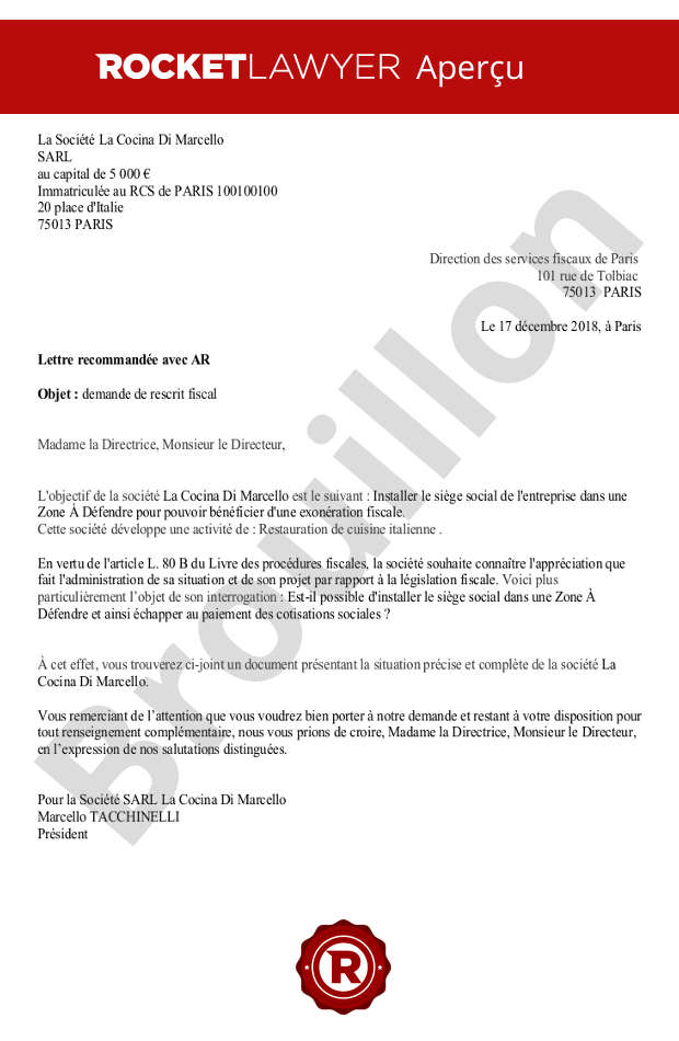 Demande de rescrit fiscal