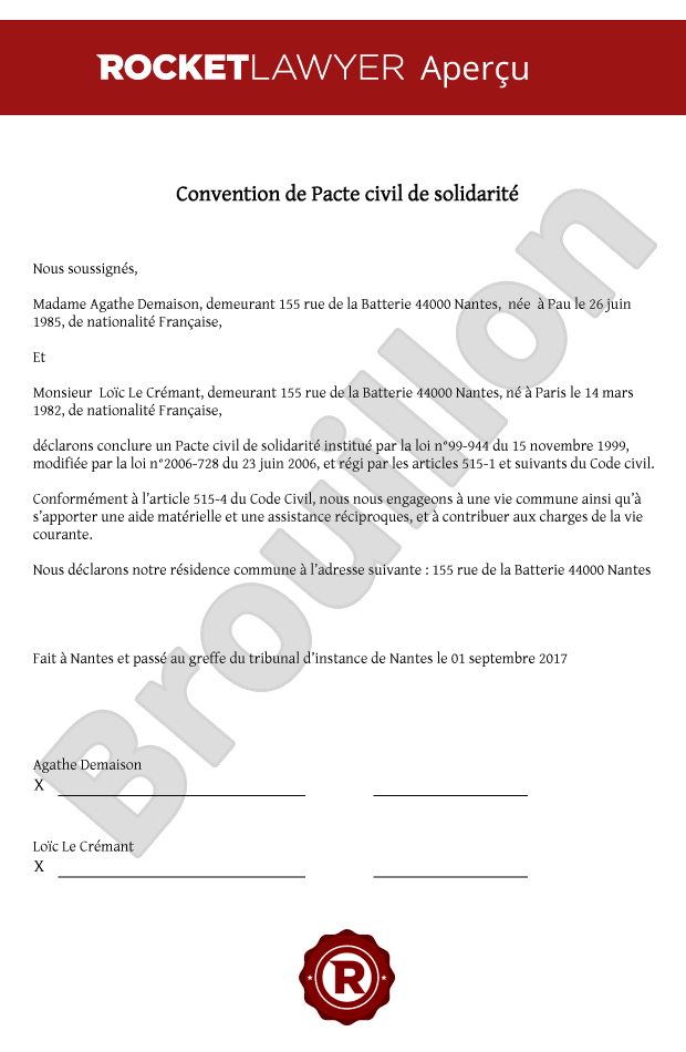 Convention de Pacs simplifiée