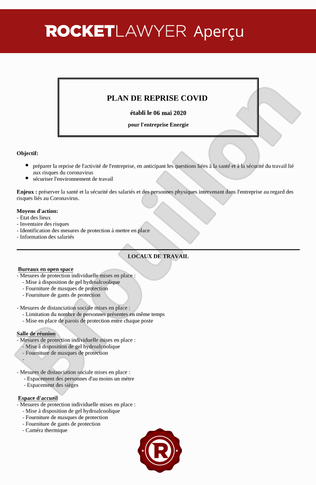 Plan de reprise d'activité Covid-19