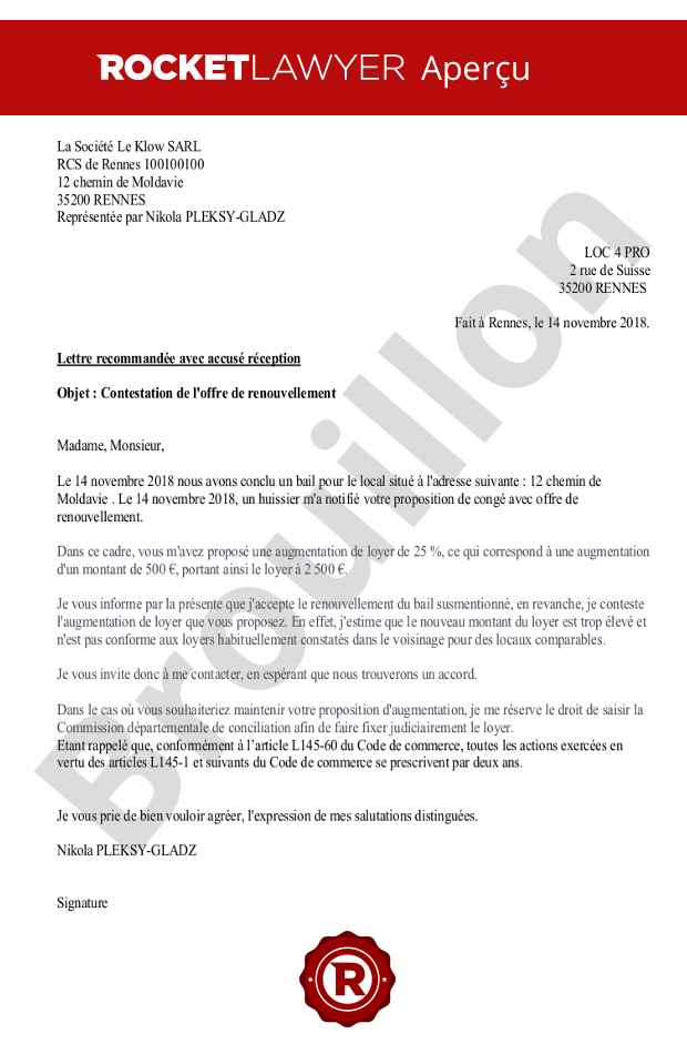 Réponse au bailleur suite à un congé avec offre de renouvellement